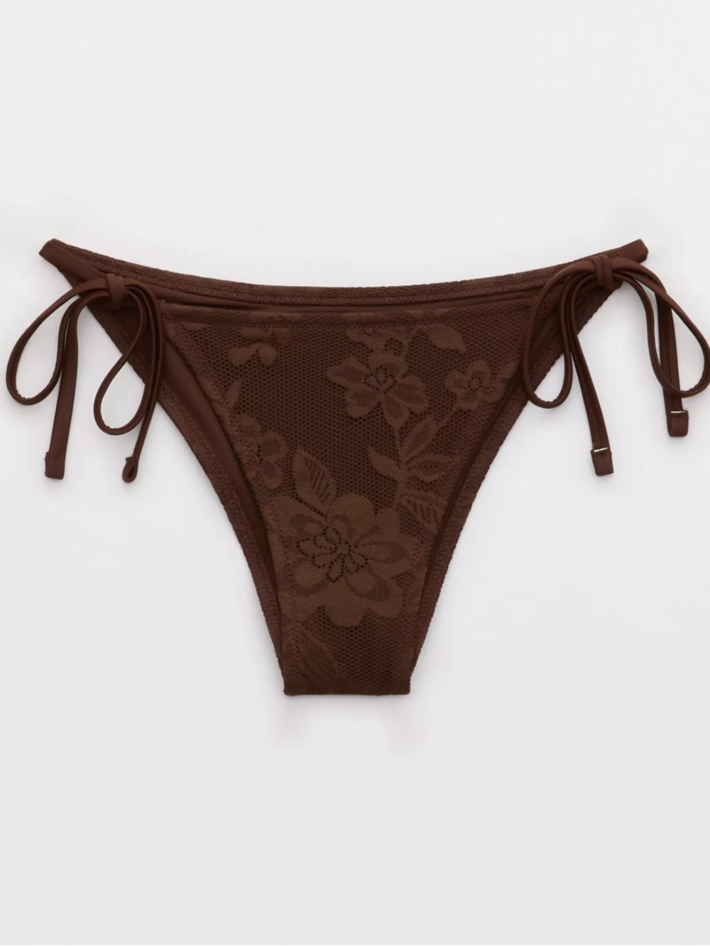 Aerie brown lace mesh overlay side tie bikini